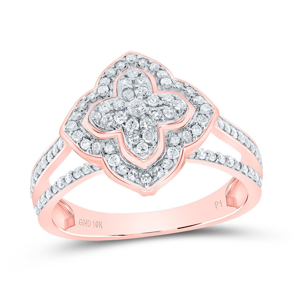 10K Rose Gold Diamond Clover Ring 1/2 Cttw - Splendid Jewellery