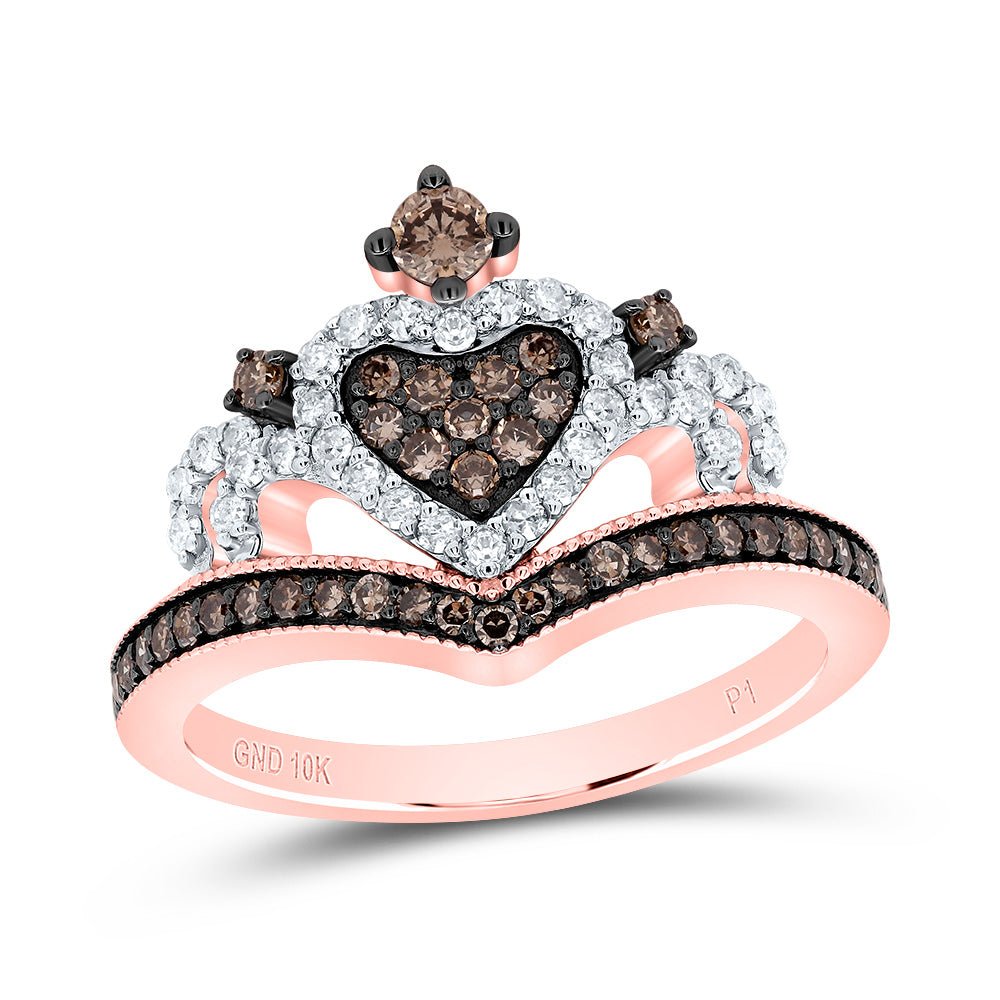 10K Rose Gold Diamond Cognac Crown Ring 1/2 Cttw - Splendid Jewellery