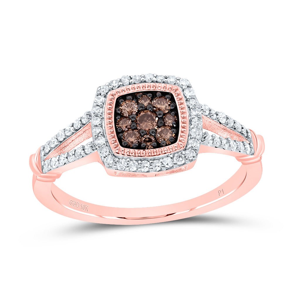10K Rose Gold Diamond Cognac Cushion Ring 3/8 Cttw - Splendid Jewellery