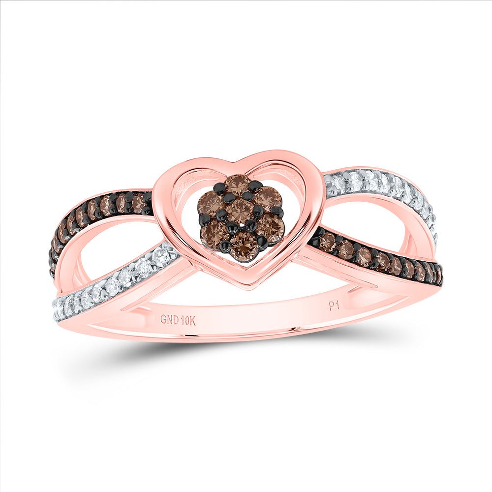 10K Rose Gold Diamond Cognac Heart Ring 1/3 Cttw - Splendid Jewellery