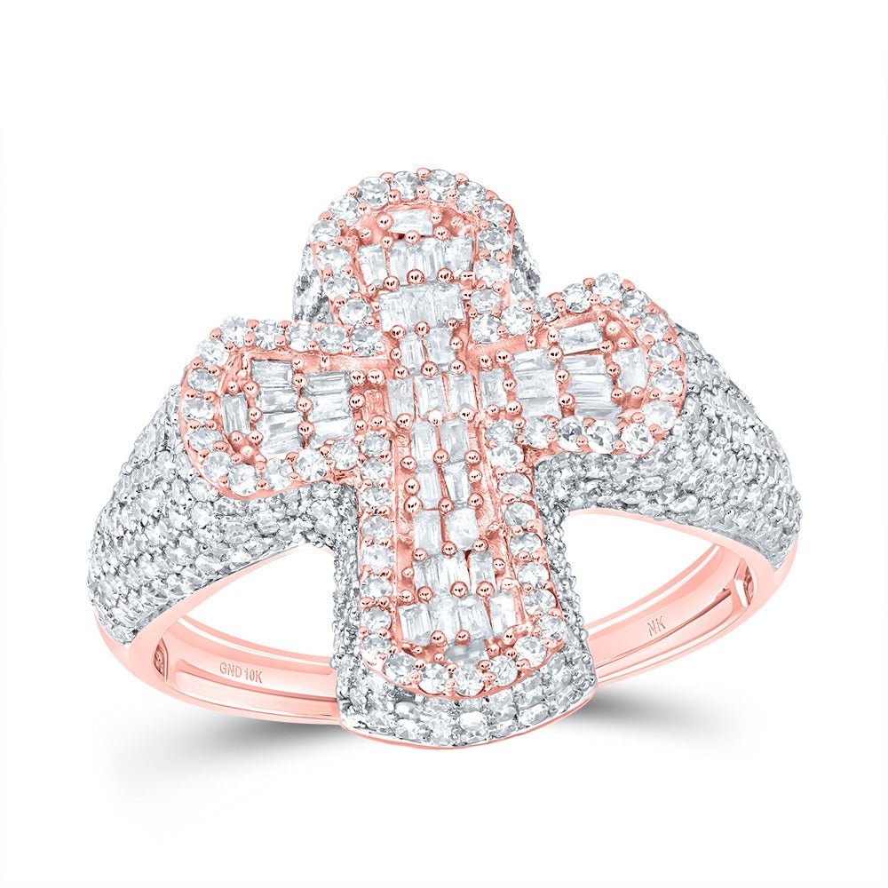 10K Rose Gold Diamond Crome Cross Men's Ring 1 7/8 Cttw - Splendid Jewellery
