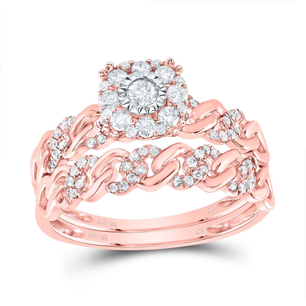 10K Rose Gold Diamond Cuban Fashion Trio Ring Set 1/2 Cttw - Splendid Jewellery