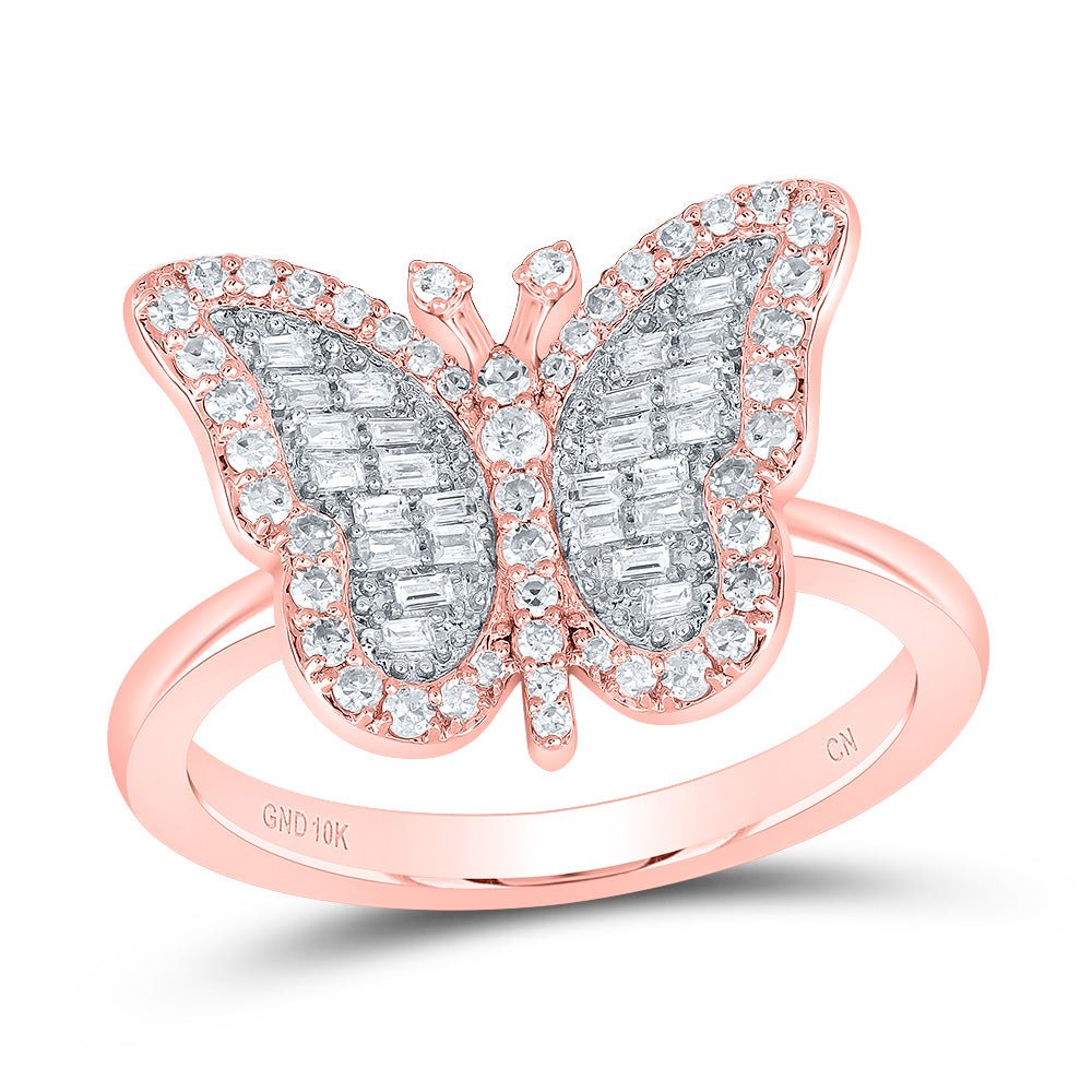 10K Rose Gold Diamond Fashion Butterfly Ring 1/3 Cttw - Splendid Jewellery