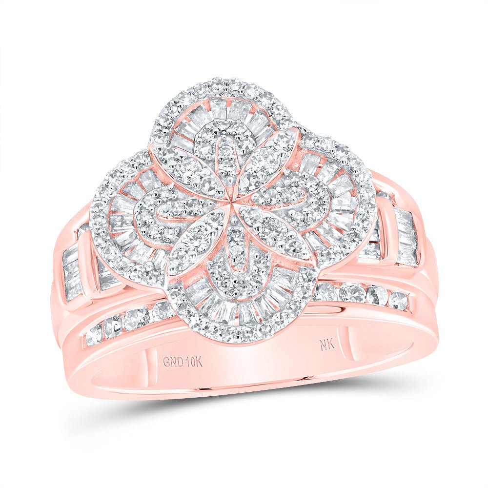 10K Rose Gold Diamond Fashion Clover Ring 1 Cttw - Splendid Jewellery