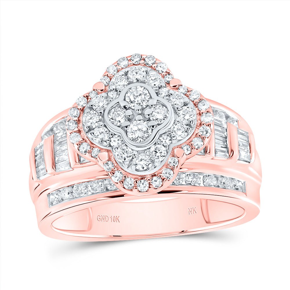 10K Rose Gold Diamond Fashion Clover Ring 1 Cttw - Splendid Jewellery