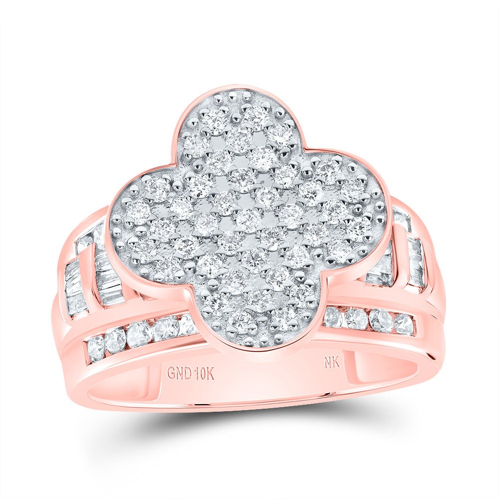 10K Rose Gold Diamond Fashion Clover Ring 1 Cttw - Splendid Jewellery