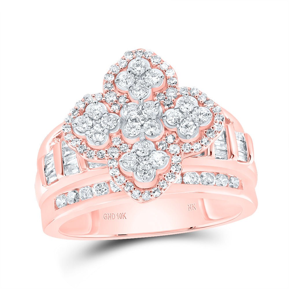 10K Rose Gold Diamond Fashion Clover Ring 1 Cttw - Splendid Jewellery