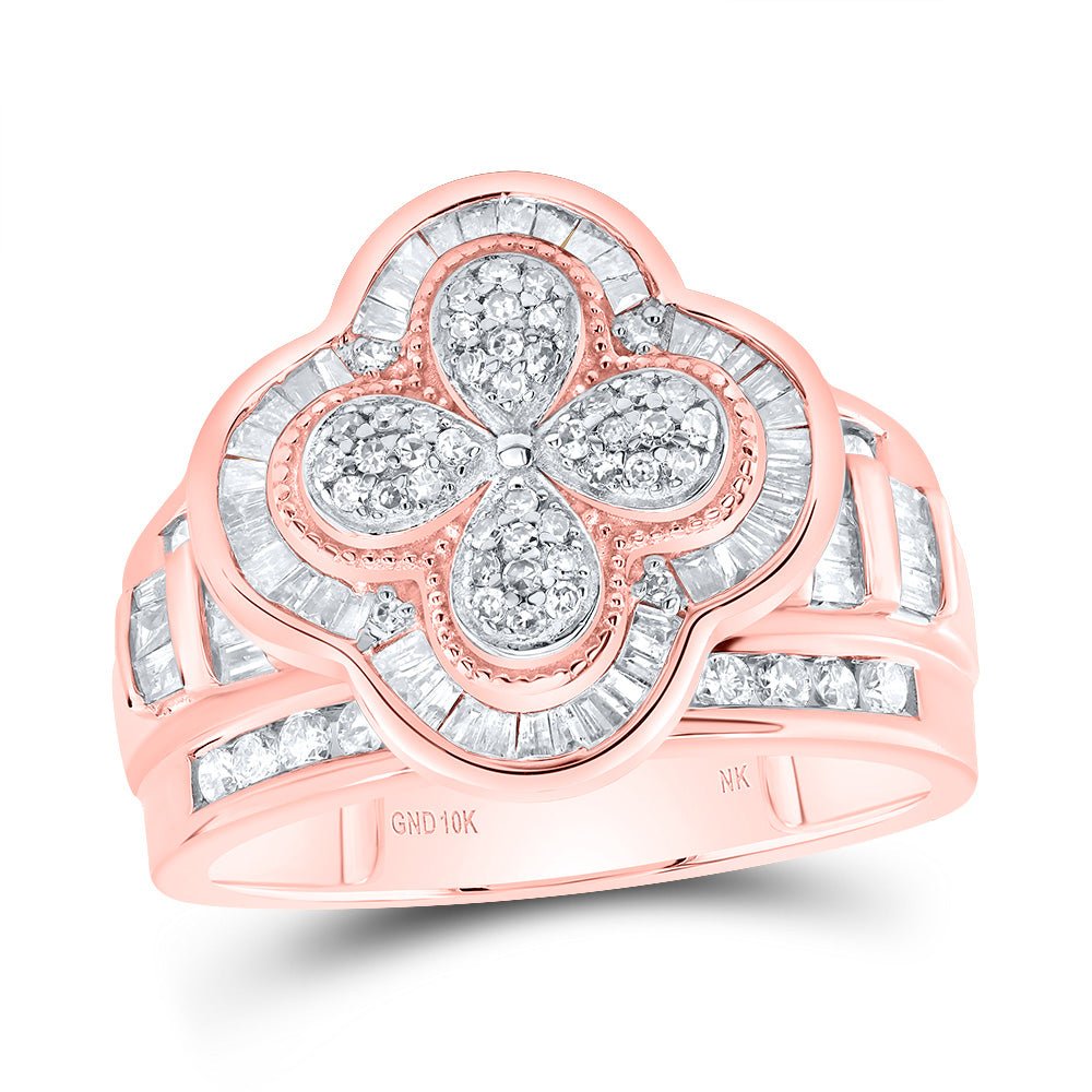 10K Rose Gold Diamond Fashion Clover Ring 1 Cttw - Splendid Jewellery