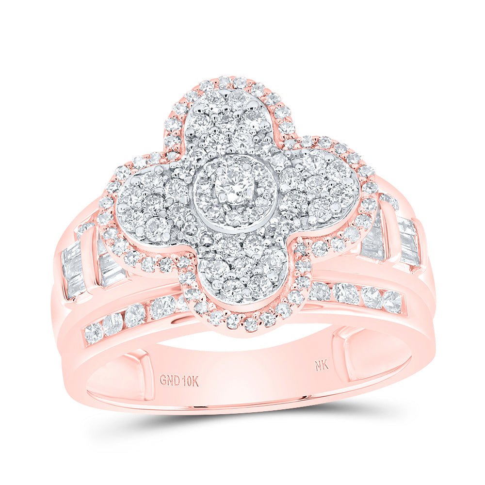 10K Rose Gold Diamond Fashion Clover Ring 1 Cttw - Splendid Jewellery