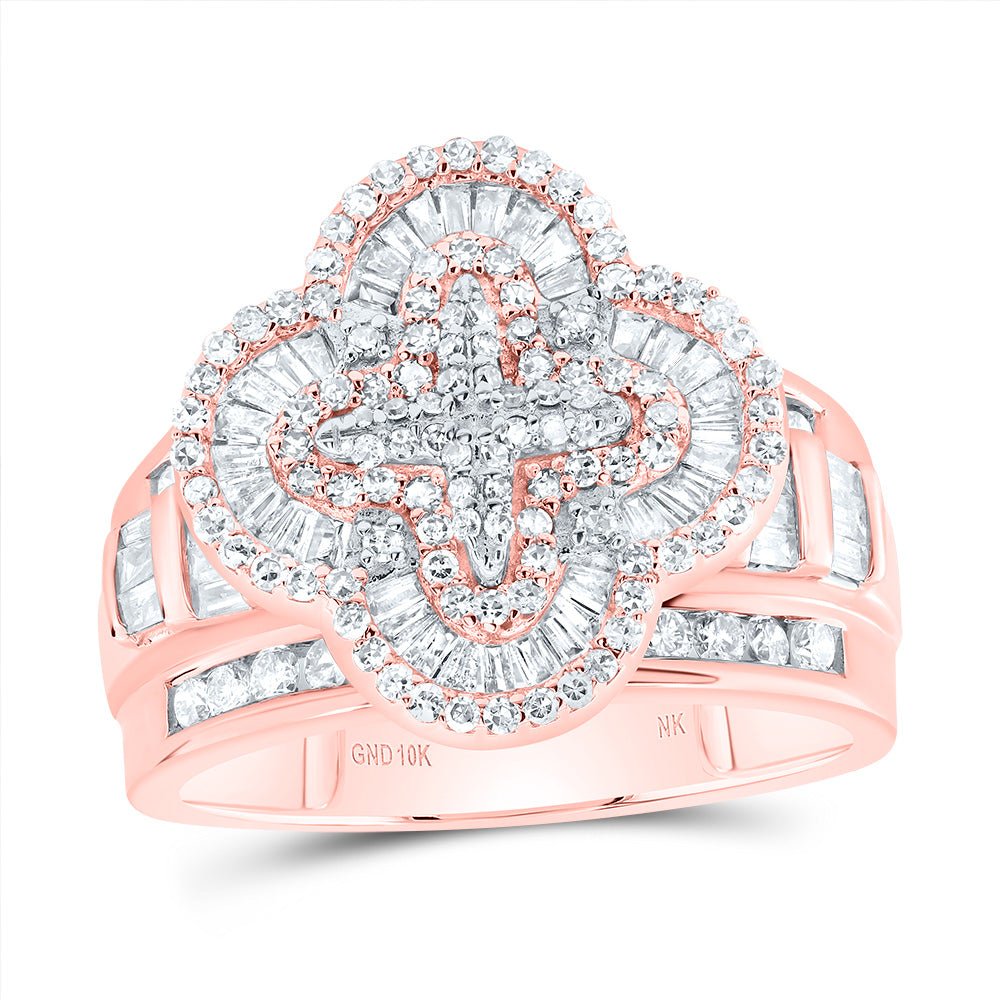 10K Rose Gold Diamond Fashion Clover Ring 1 Cttw - Splendid Jewellery