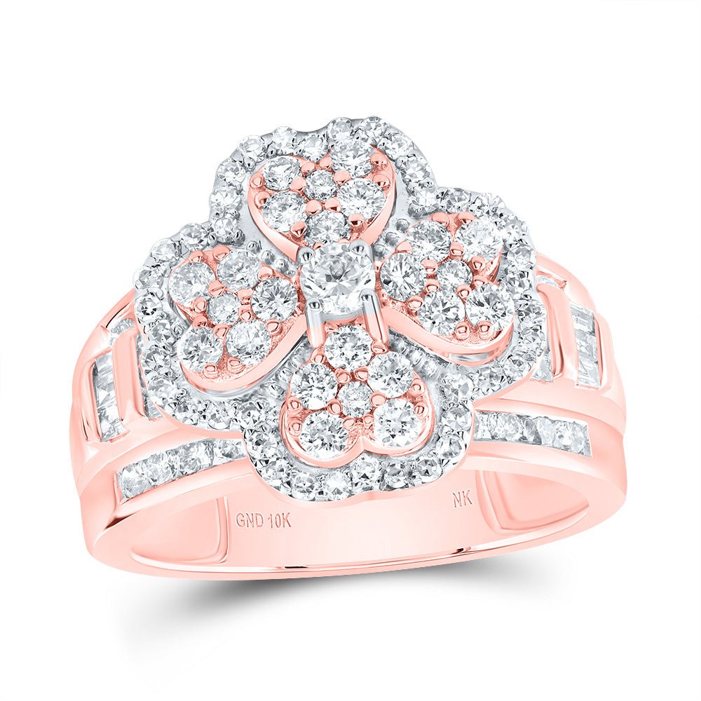 10K Rose Gold Diamond Fashion Heart Clover Ring 1 3/8 Cttw - Splendid Jewellery