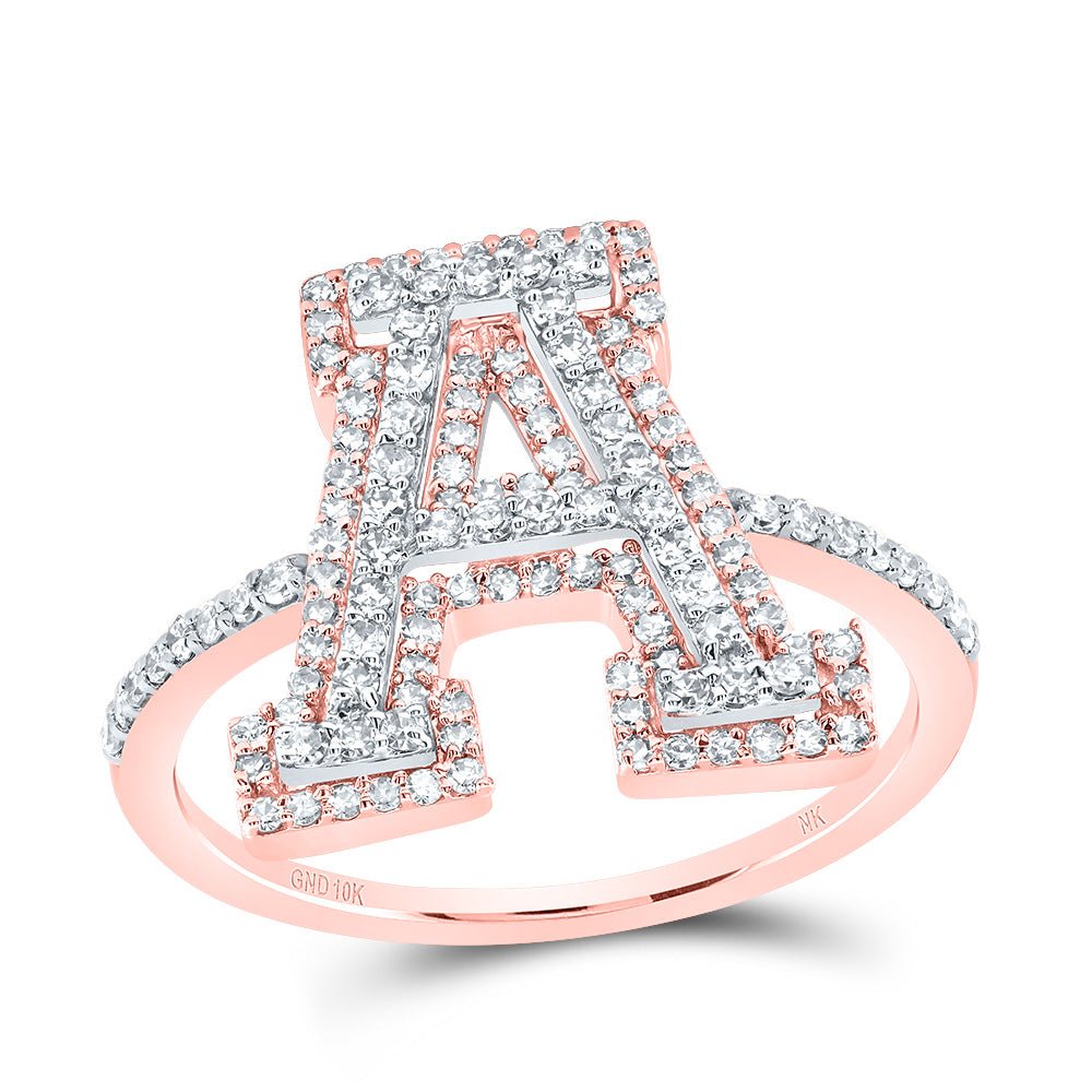 10K Rose Gold Diamond Fashion Initial "A" Women's Ring 1/2 Cttw - Splendid Jewellery