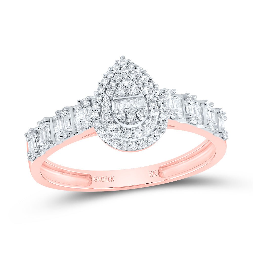 10K Rose Gold Diamond Fashion Pear Women's Ring 1/2 Cttw - Splendid Jewellery