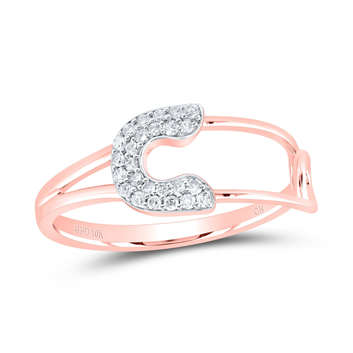 10K Rose Gold Diamond Fashion Safety Pin Ring 1/8 Cttw - Splendid Jewellery