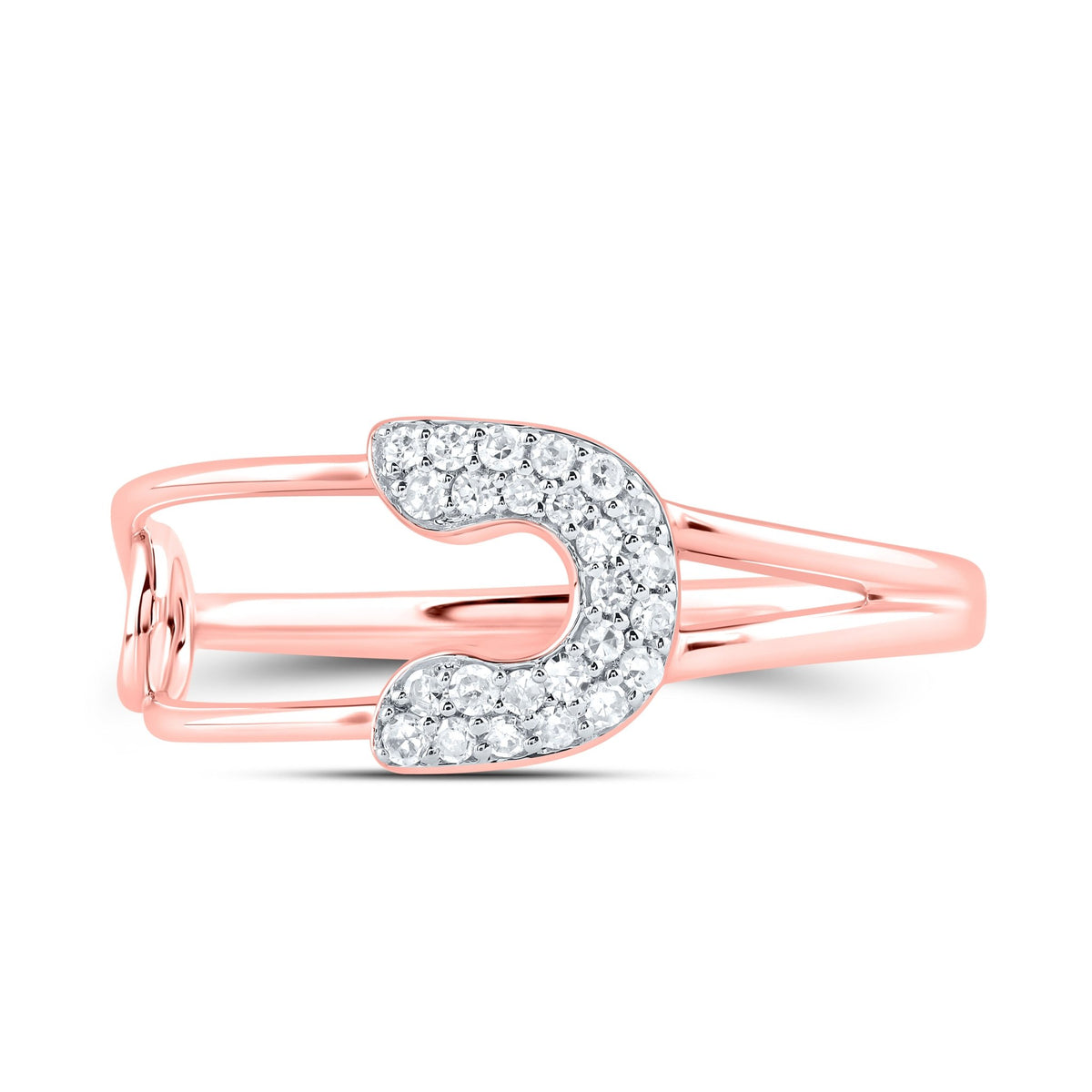 10K Rose Gold Diamond Fashion Safety Pin Ring 1/8 Cttw - Splendid Jewellery