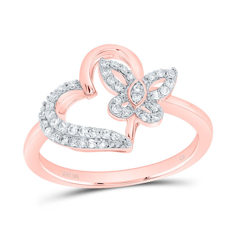 10K Rose Gold Diamond Gift Butterfly Heart Ring 1/5 Cttw - Splendid Jewellery