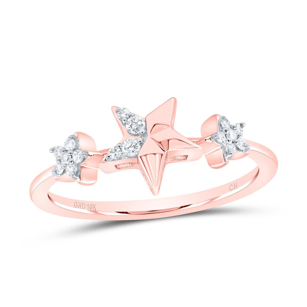 10K Rose Gold Diamond Gift Star Ring 1/10 Cttw - Splendid Jewellery