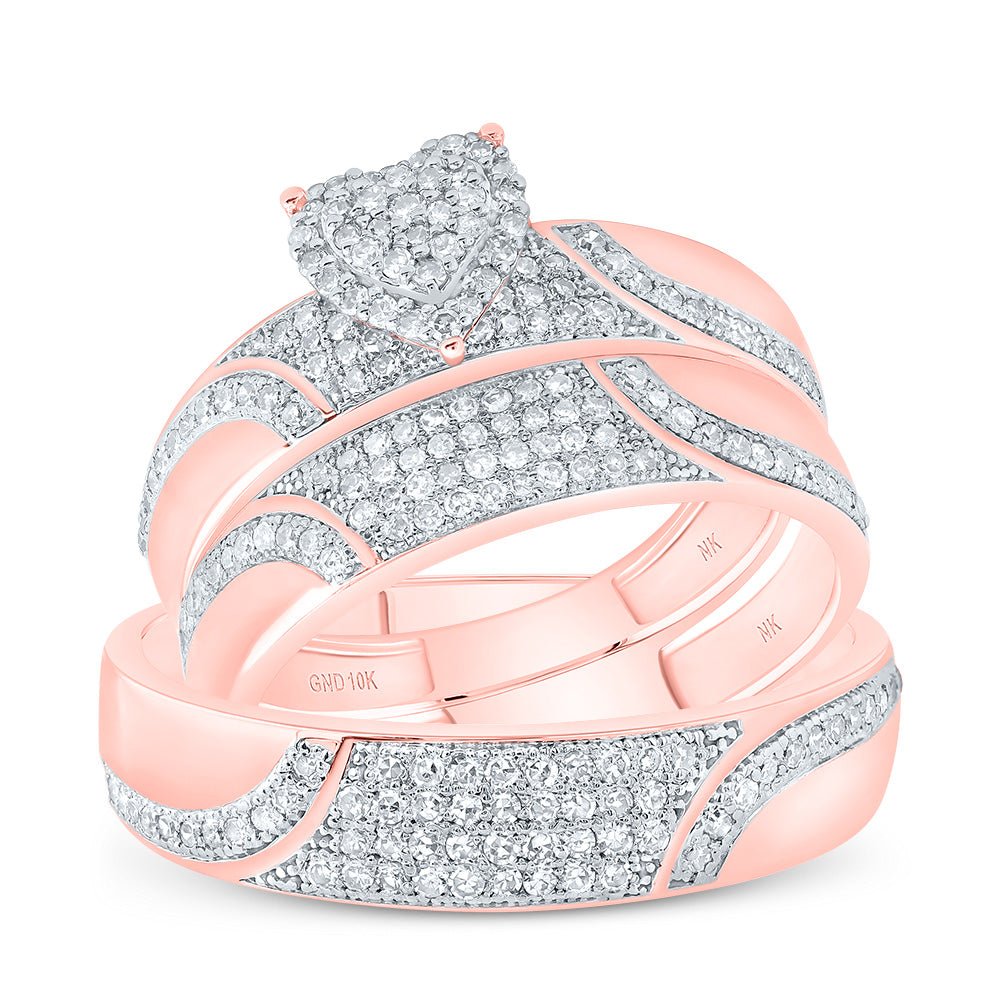 10K Rose Gold Diamond Heart Trio Ring Set 1/2 Cttw - Splendid Jewellery