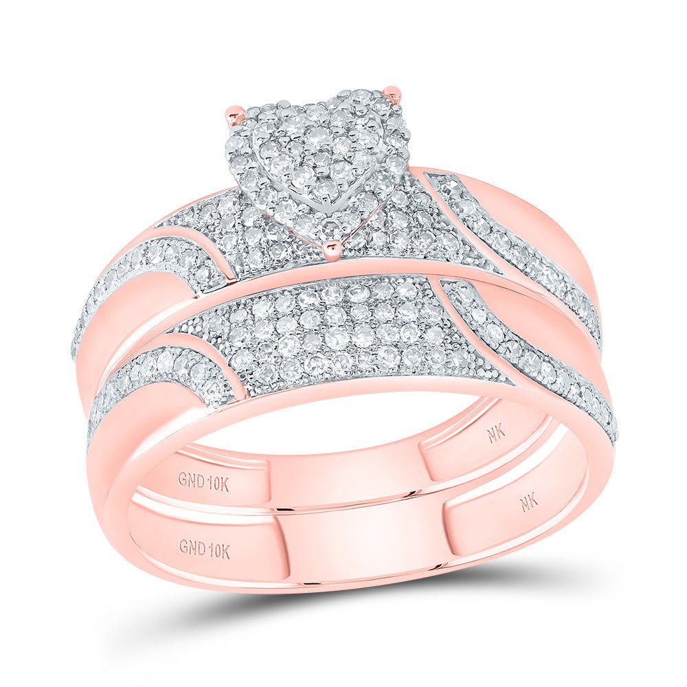 10K Rose Gold Diamond Heart Trio Ring Set 1/2 Cttw - Splendid Jewellery