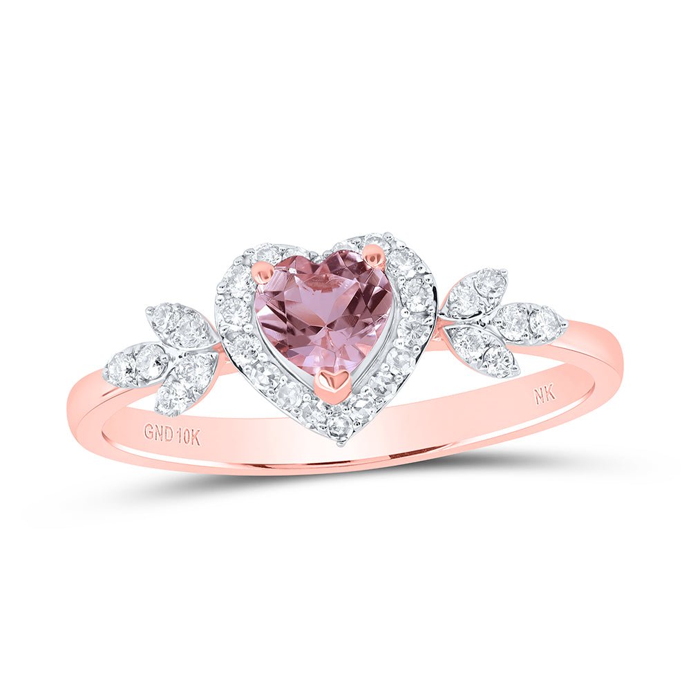 10K Rose Gold Diamond Morganite Heart Ring 1/5 Cttw - Splendid Jewellery