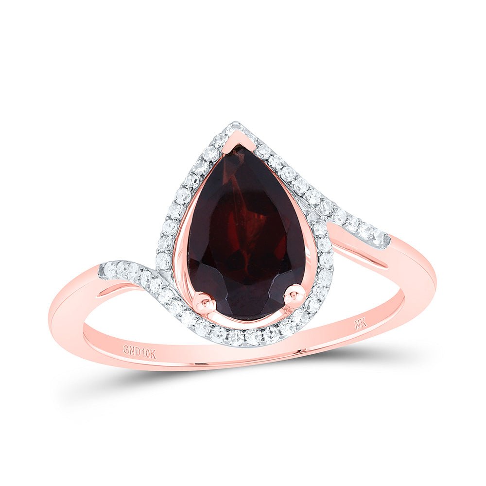 10K Rose Gold Diamond Pear Garnet Synthetic Ring 1/8 Cttw - Splendid Jewellery