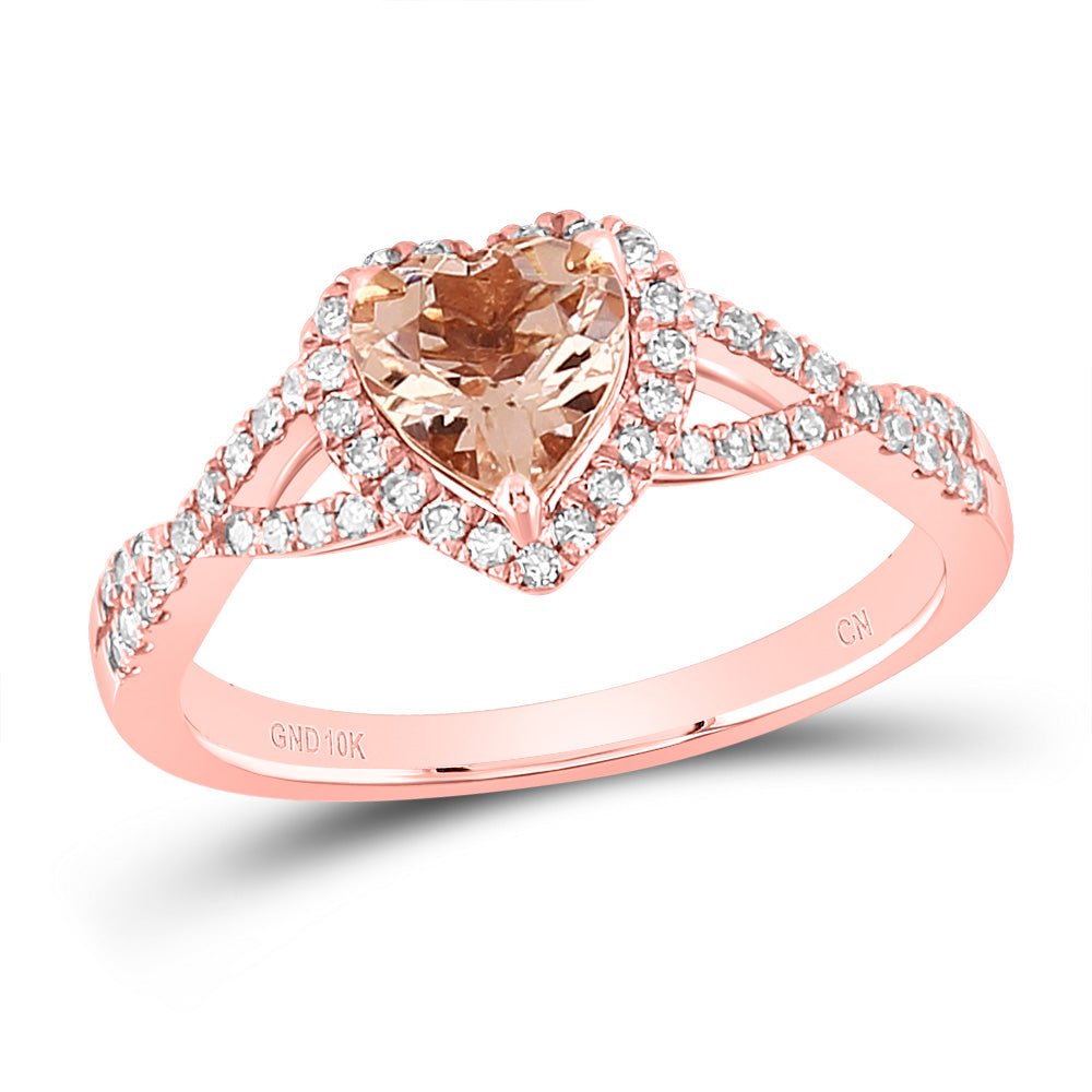 10K Rose Gold Heart Natural Morganite Cmor Heart Ring 1/4 Cttw - Splendid Jewellery