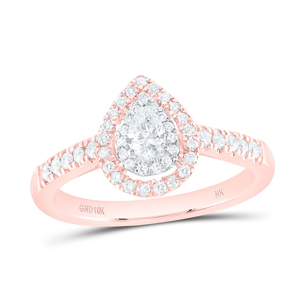 10K Rose Gold Pear Diamond Double Halo Engagement Ring 1/2 Cttw - Splendid Jewellery