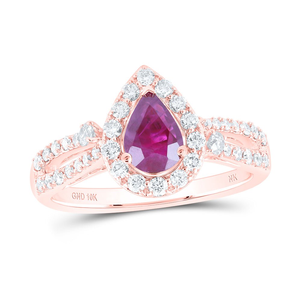 10K Rose Gold Pear Natural Ruby Gemstone Ring 1/2 Cttw - Splendid Jewellery