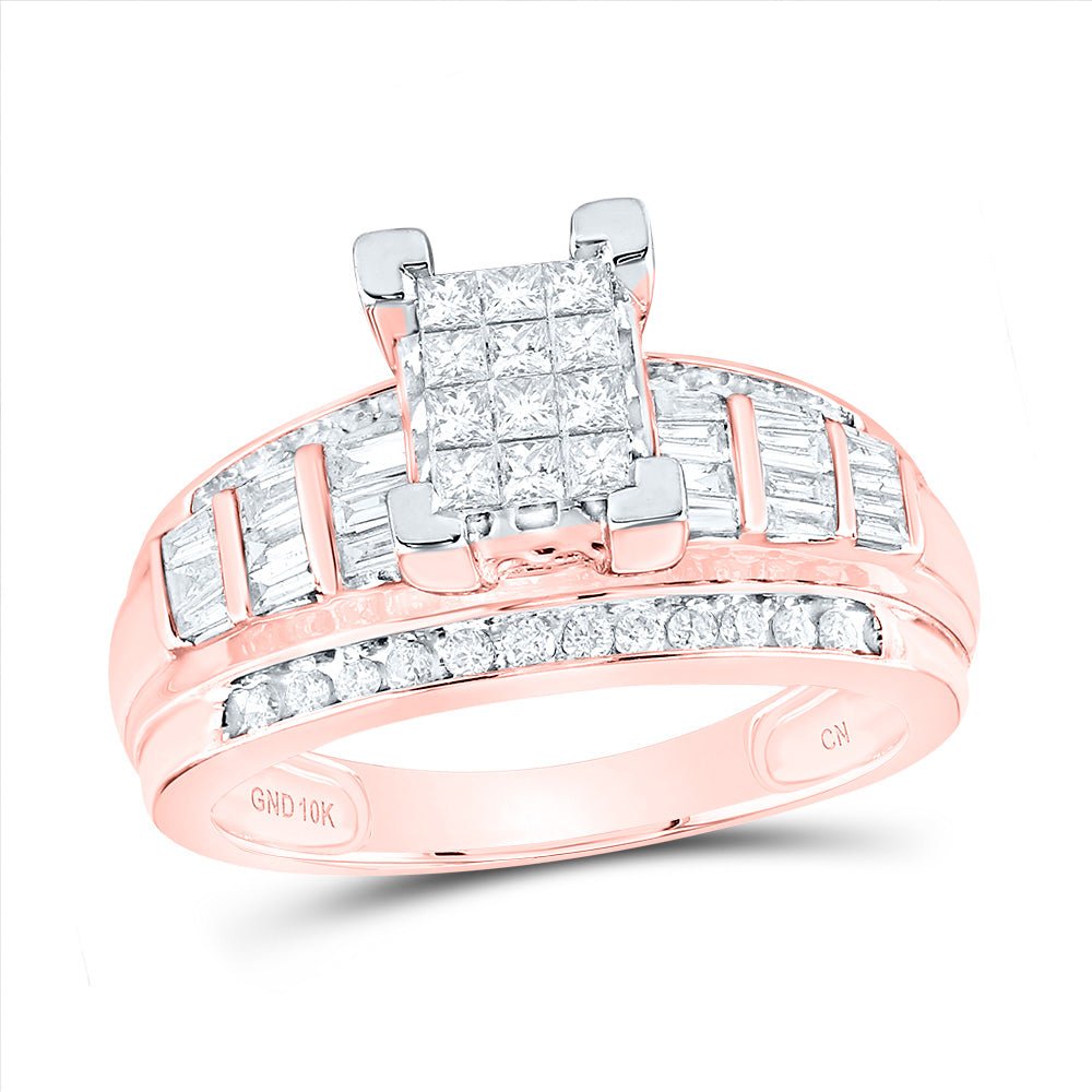 10K Rose Gold Princess Diamond Emerald Ring 7/8 Cttw - Splendid Jewellery