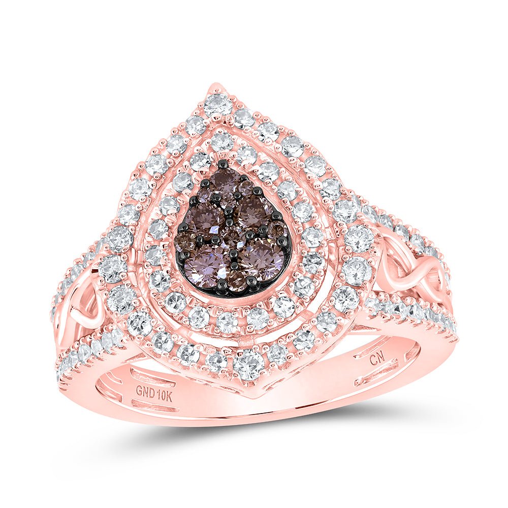 10K Rose Gold Round Brown Diamond Cognac Ring 7/8 Cttw - Splendid Jewellery