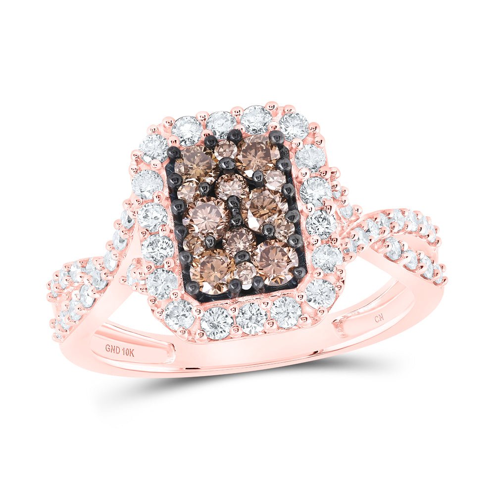 10K Rose Gold Round Brown Diamond Cognac Ring 7/8 Cttw - Splendid Jewellery
