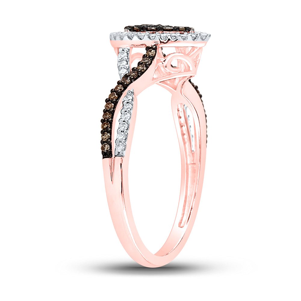 10K Rose Gold Round Brown Diamond Women's Brown Fashion Pear Cluster Ring 1/3 Cttw - Splendid Jewellery