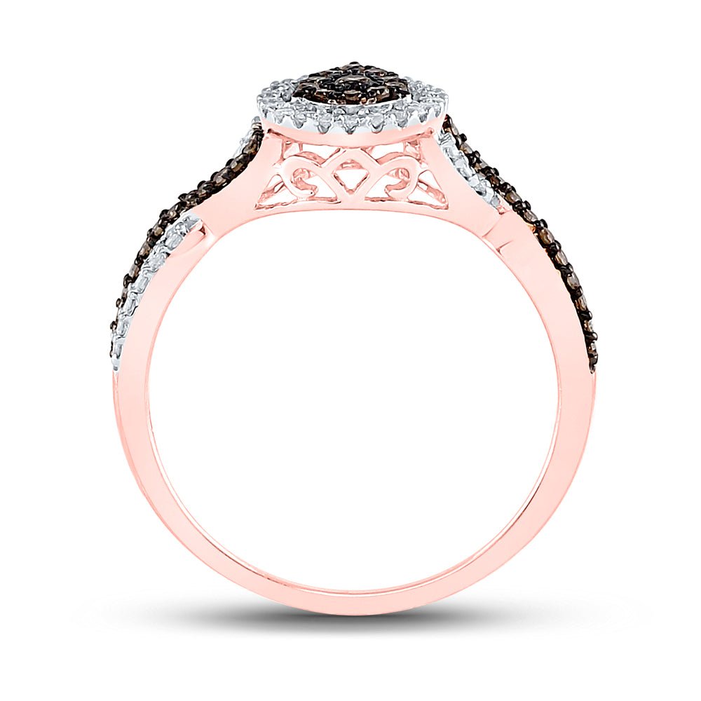 10K Rose Gold Round Brown Diamond Women's Brown Fashion Pear Cluster Ring 1/3 Cttw - Splendid Jewellery