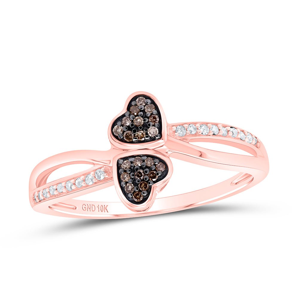 10K Rose Gold Round Brown Diamond Women's Brown Heart Ring 1/10 Cttw - Splendid Jewellery