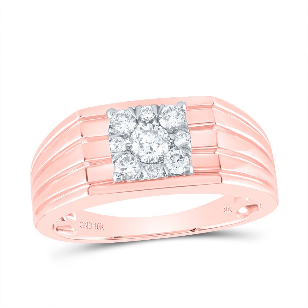 10K Rose Gold Round Diamond Mens Band 1/2 Cttw - Splendid Jewellery