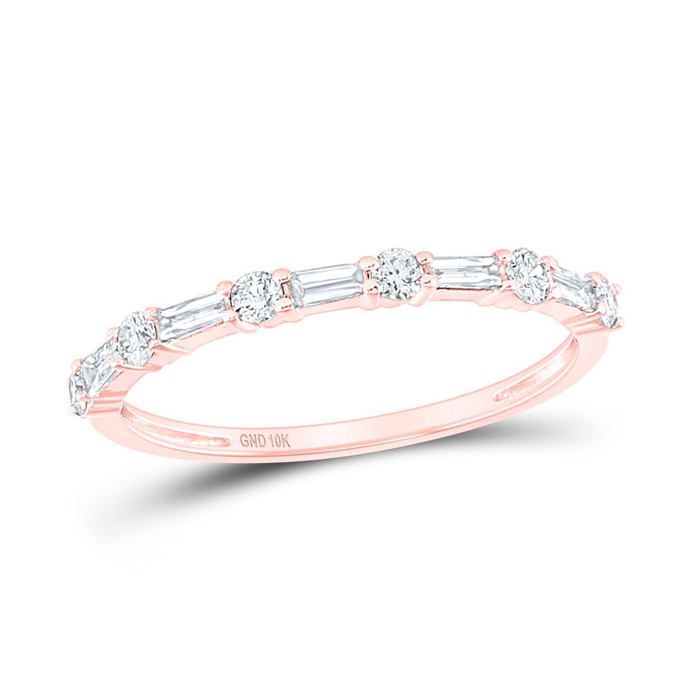 10K Rose Gold Round Diamond Women's Baguette Stackable Band Ring 3/8 Cttw - Splendid Jewellery