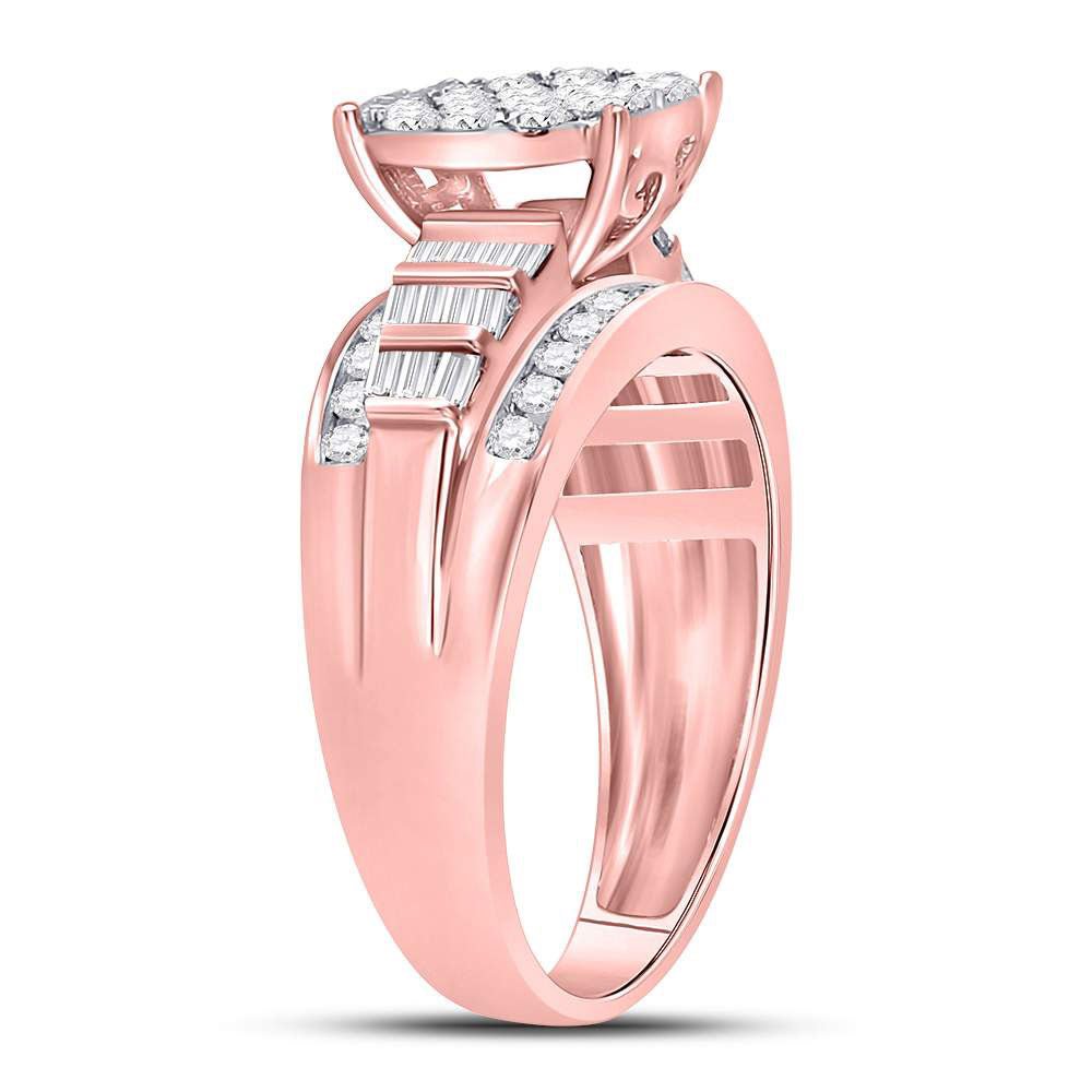 10K Rose Gold Round Diamond Women's Cluster Bridal Wedding Engagement Ring 1 Cttw - Splendid Jewellery