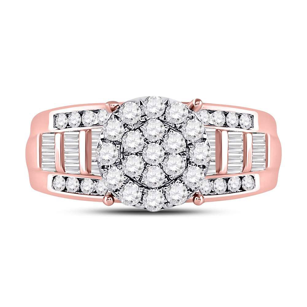 10K Rose Gold Round Diamond Women's Cluster Bridal Wedding Engagement Ring 1 Cttw - Splendid Jewellery