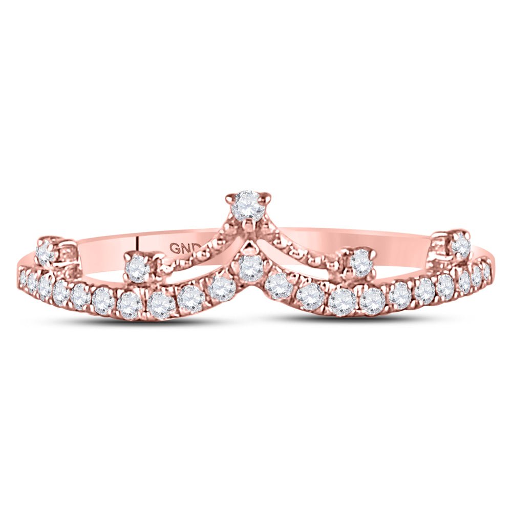10K Rose Gold Round Diamond Women's Crown Tiara Fashion Band Ring 1/5 Cttw - Splendid Jewellery