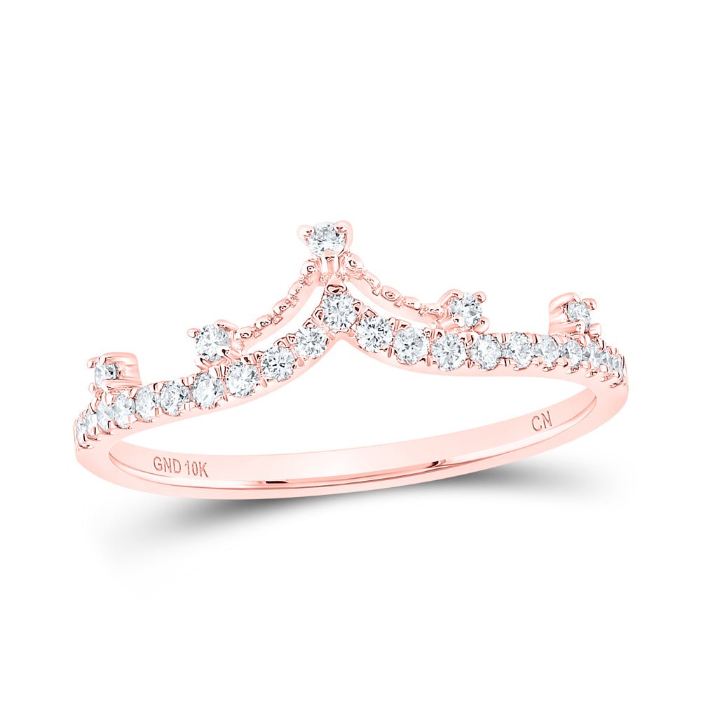 10K Rose Gold Round Diamond Women's Crown Tiara Fashion Band Ring 1/5 Cttw - Splendid Jewellery