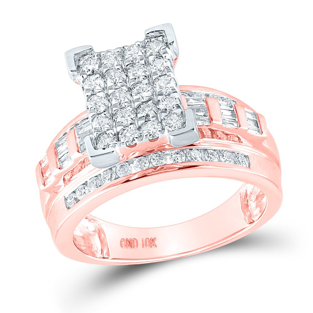 10K Rose Gold Round Diamond Women's Elevated Rectangle Cluster Bridal Wedding Engagement Ring 1 Cttw - Splendid Jewellery