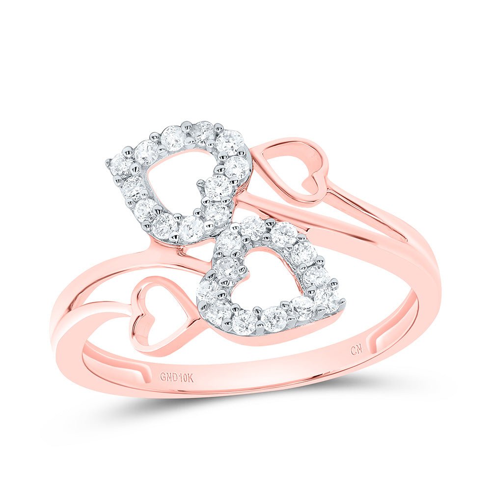 10K Rose Gold Round Diamond Women's Fashion Heart Ring 1/4 Cttw - Splendid Jewellery