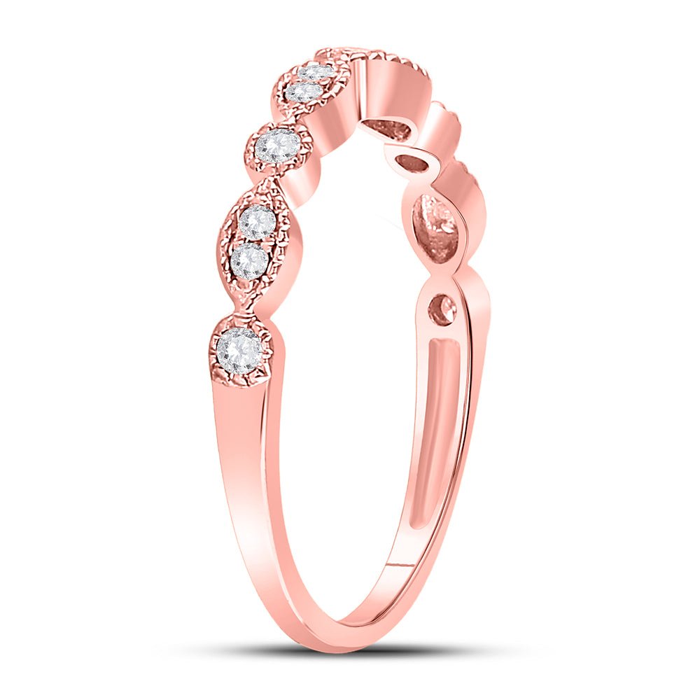 10K Rose Gold Round Diamond Women's Milgrain Stackable Band Ring 1/6 Cttw - Splendid Jewellery