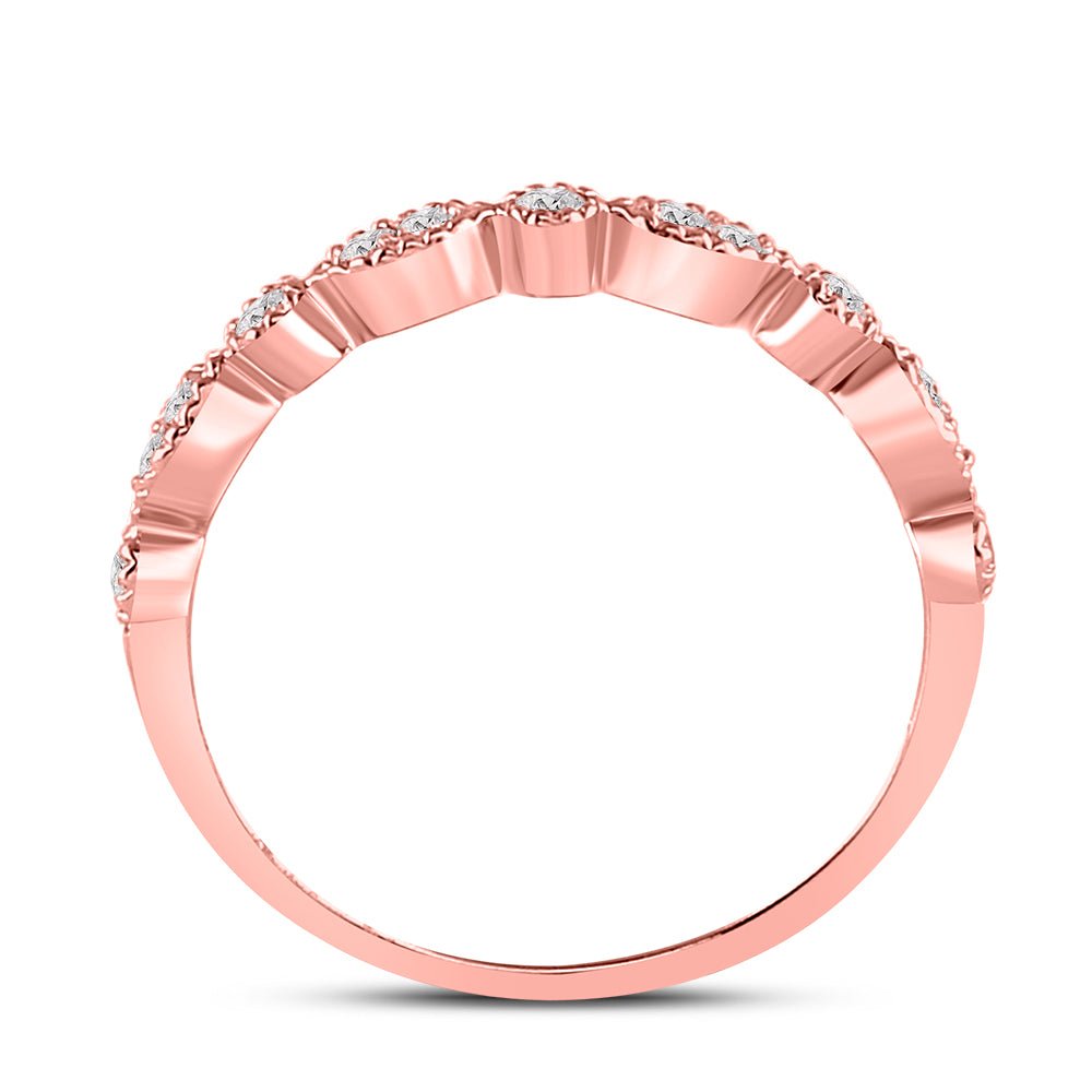 10K Rose Gold Round Diamond Women's Milgrain Stackable Band Ring 1/6 Cttw - Splendid Jewellery