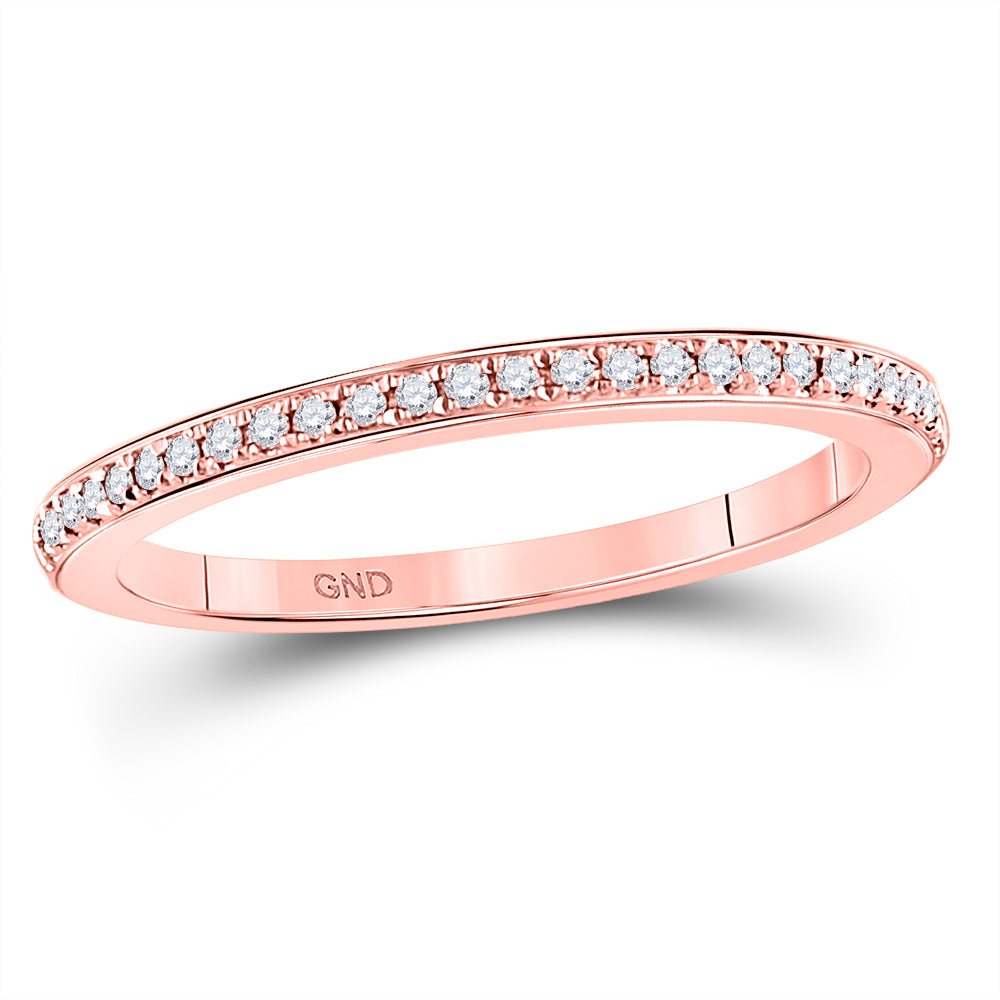 10K Rose Gold Round Diamond Women's Single Row Stackable Band Ring 1/8 Cttw - Splendid Jewellery