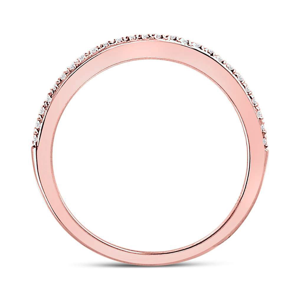 10K Rose Gold Round Diamond Women's Single Row Stackable Band Ring 1/8 Cttw - Splendid Jewellery