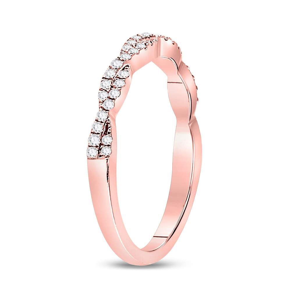 10K Rose Gold Round Diamond Women's Woven Twist Stackable Band Ring 1/4 Cttw - Splendid Jewellery