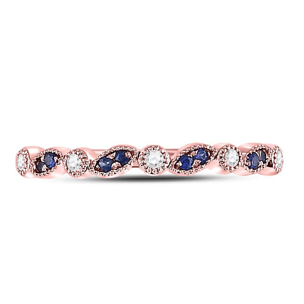 10K Rose Gold Round Natural Blue Sapphire Stackable Band Ring 1/20 Cttw - Splendid Jewellery