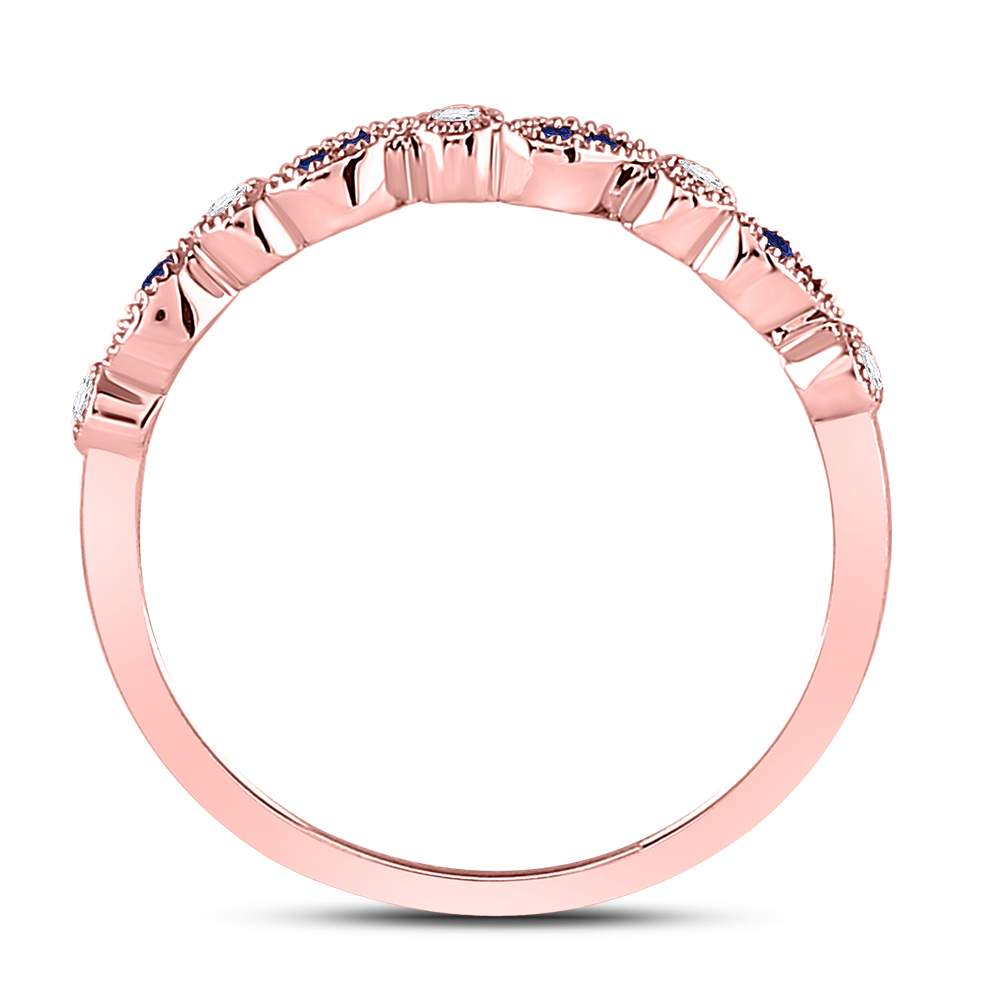 10K Rose Gold Round Natural Blue Sapphire Stackable Band Ring 1/20 Cttw - Splendid Jewellery