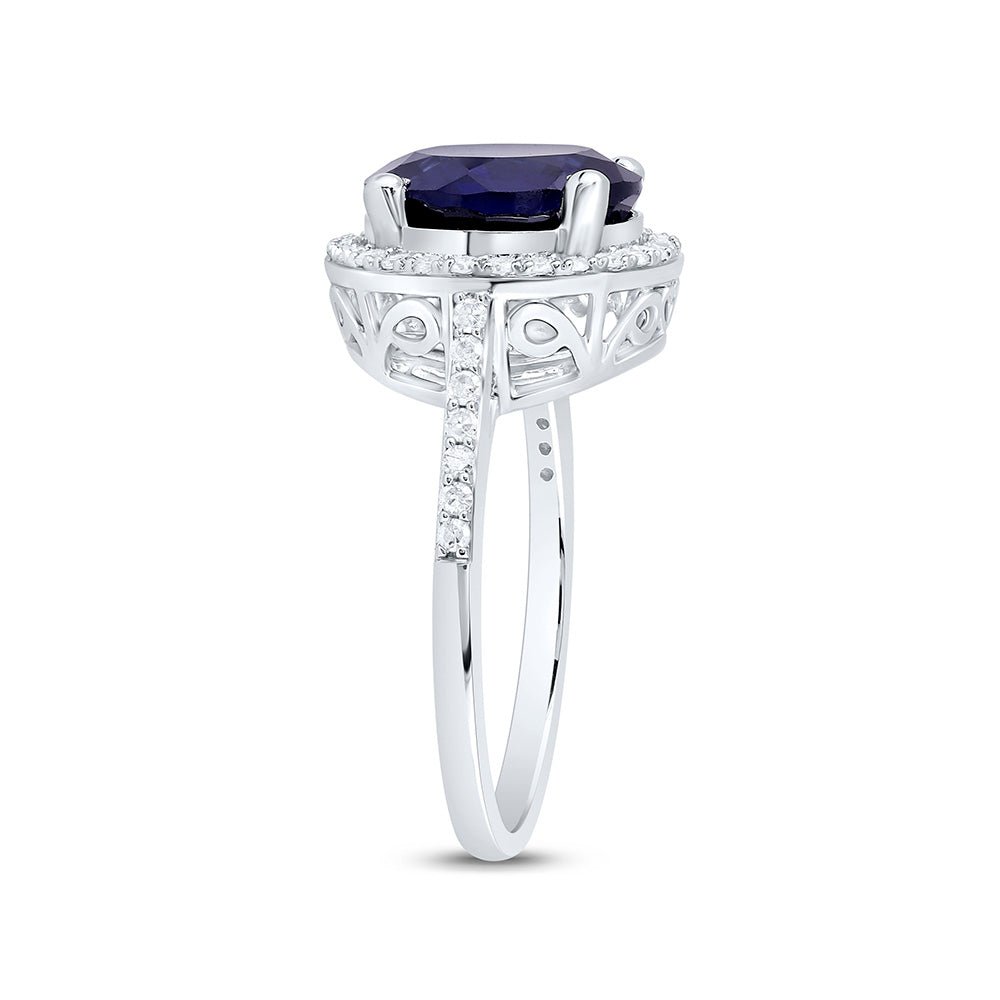 10K White Gold Diamond Blue Sapphire Synthetic Ring 1/3 Cttw - Splendid Jewellery